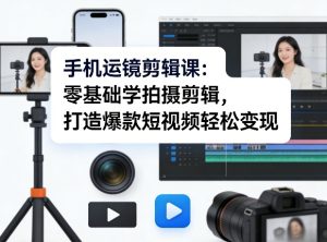 手机运镜剪辑课：零基础学拍摄剪辑，打造爆款短视频轻松变现-八爪鱼资源库