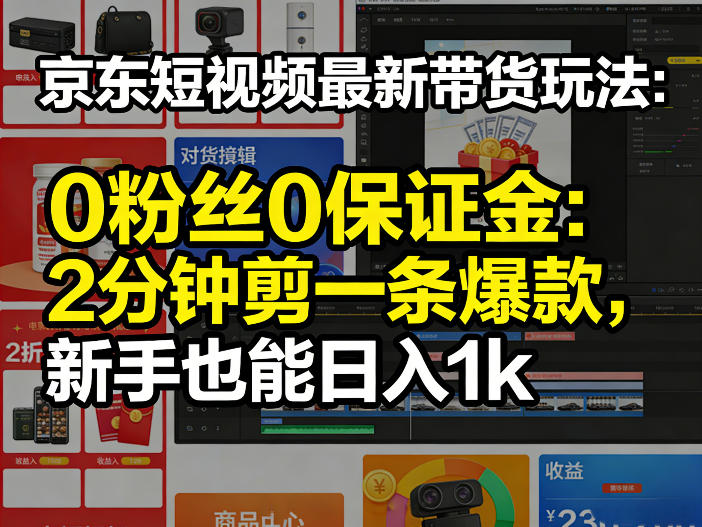 京东短视频最新带货玩法,0粉丝0保证金,2分钟剪一条爆款,新手也能日入1k+【揭秘】-八爪鱼资源库