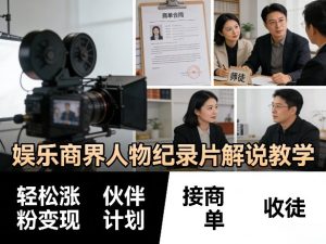 娱乐商界人物纪录片解说教学,轻松涨粉变现,伙伴计划,接商单,收徒等-八爪鱼资源库