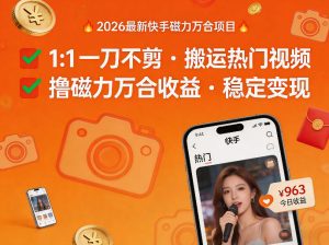 2026年最新快手磁力万合项目,1比1一刀不剪搬运热门视频,撸磁力万合收益-八爪鱼资源库