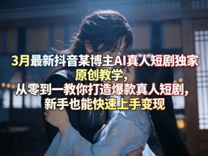 3月最新抖音某博主AI真人短剧独家原创教学，从零到一教你打造爆款真人短剧，新手也能快速上手变现-八爪鱼资源库