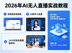 2026年AI无人直播实战教程，零基础也能快速搭建AI数字人无人直播间，实现24小时自动直播带货-八爪鱼资源库