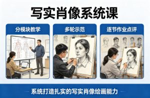写实肖像系统课，全程分模块教学+多轮示范+逐节作业点评，系统打造扎实的写实肖像绘画能力-八爪鱼资源库