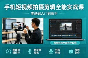 手机短视频拍摄剪辑全能实战课:零基础入门到高手,稳定器运镜+电脑剪映全套自学教程-八爪鱼资源库