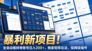 暴利新项目!全自动搬砖单账号日入200+,独家矩阵玩法,保姆级操作【揭秘】-八爪鱼资源库