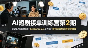 AI短剧接单训练营第2期，3+2工作流升级版，Seedance 2.0工作流，带你玩转新流程极速賺钱-八爪鱼资源库