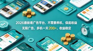 2026最新看广告平台，不需要养机，保底收益，无限广告，多机一天200+，收益稳定【揭秘】-八爪鱼资源库