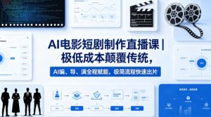 AI电影短剧制作直播课｜极低成本颠覆传统，AI编、导、演全程赋能，极简流程快速出片-八爪鱼资源库