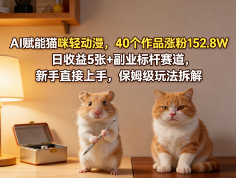AI赋能猫咪轻动漫，40个作品涨粉152.8W，日收益5张+副业标杆赛道，新手直接上手，保姆级玩法拆解-八爪鱼资源库