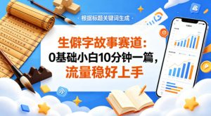 公众号流量主——生僻字故事赛道，流量稳，好上手，0基础小白也能10分钟一篇-八爪鱼资源库