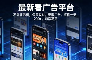 最新看广告平台，不需要养机，保底收益，无限广告，多机一天200+，非常稳定【揭秘】-八爪鱼资源库
