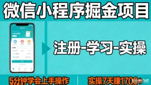 微信小程序掘金项目，项目很简单，5分钟就能学会上手操作，实操7天賺了1700+【揭秘】-八爪鱼资源库