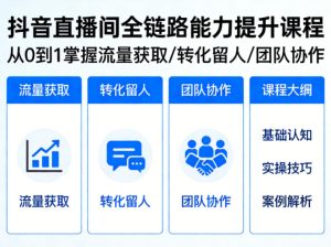 抖音直播间浓缩版视频课程，从0到1掌握直播间流量获取、转化留人、团队协作的全链路能力-八爪鱼资源库