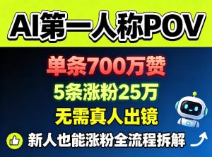 AI第一人称POV，单条700W赞，5条涨粉25W，无需真人出镜，新人也能涨粉全流程拆解-八爪鱼资源库