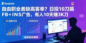 自由职业者缺高客单？日投10刀搞FB+INS广告，有人10天赚3K刀！【原创双语字幕】-八爪鱼资源库