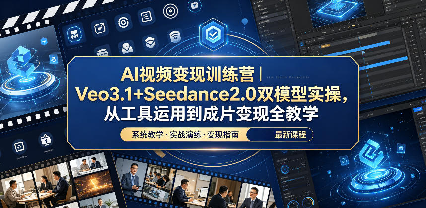 AI视频变现训练营|Veo3.1+Seedance2.0双模型实操,从工具运用到成片变现全教学-八爪鱼资源库
