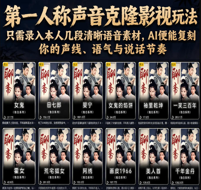 第一人称声音克隆影视玩法,只需录入本人几段清晰语音素材,AI便能复刻你的声线、语气与说话节奏-八爪鱼资源库