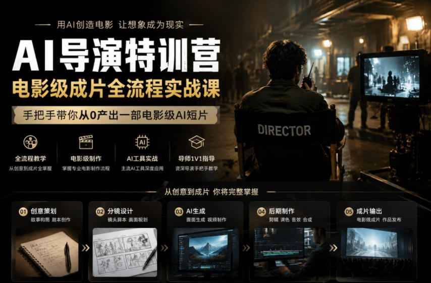 AI导演特训营，电影级成片全流程实战课，手把手带你从0产出一部电影级AI短片-八爪鱼资源库