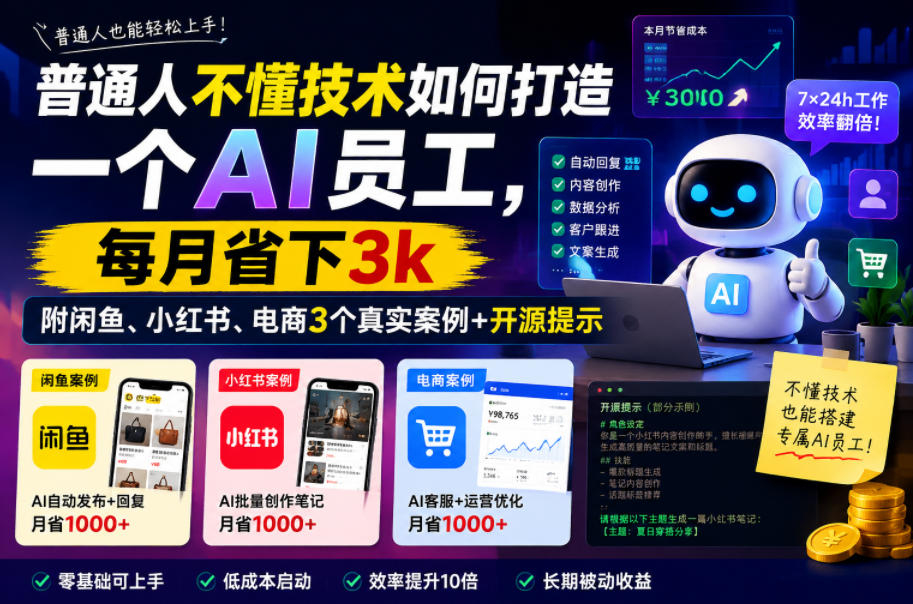 普通人不懂技术如何打造一个AI员工，每月省下3k，附闲鱼、小红书、电商3个真实案例+开源提示【文档】-八爪鱼资源库