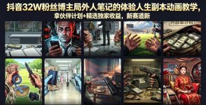 抖音32W粉丝博主局外人笔记的体验人生副本动画教学,拿伙伴计划+精选独家收益,新赛道新涨粉快【录制版】-八爪鱼资源库