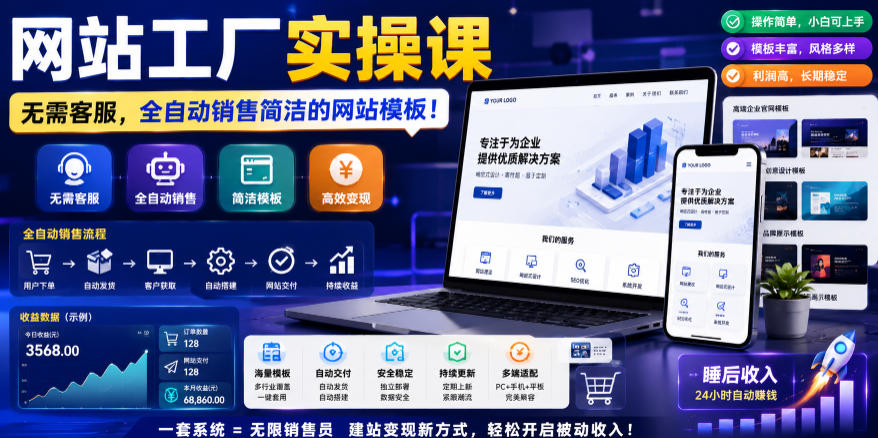 网站工厂实操课,无需客服,网站模板自动赚钱!【原创双语字幕】-八爪鱼资源库