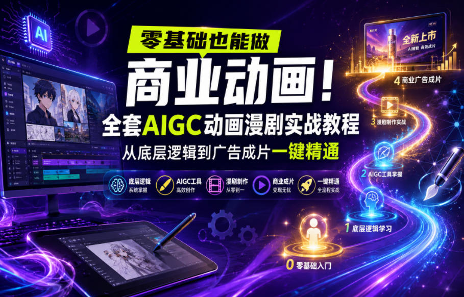 零基础也能做商业动画!全套AIGC动画漫剧实战教程,从底层逻辑到广告成片一键精通-八爪鱼资源库