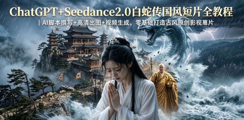 ChatGPT+Seedance2.0白蛇传国风短片全教程|AI脚本撰写+高清出图+视频生成,零基础打造古风原创影视短片-八爪鱼资源库