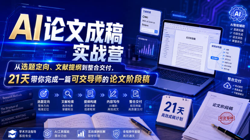 AI论文成稿实战营,从选题定向、文献提纲到整合交付,21天带你完成一篇可交导师的论文阶段稿-八爪鱼资源库