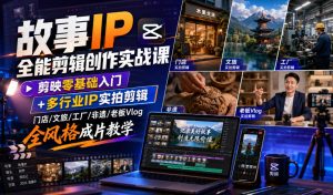 故事IP全能剪辑创作实战课｜剪映零基础入门+多行业IP实拍剪辑，门店/文旅/工厂/非遗/老板Vlog全风格成片教学-八爪鱼资源库