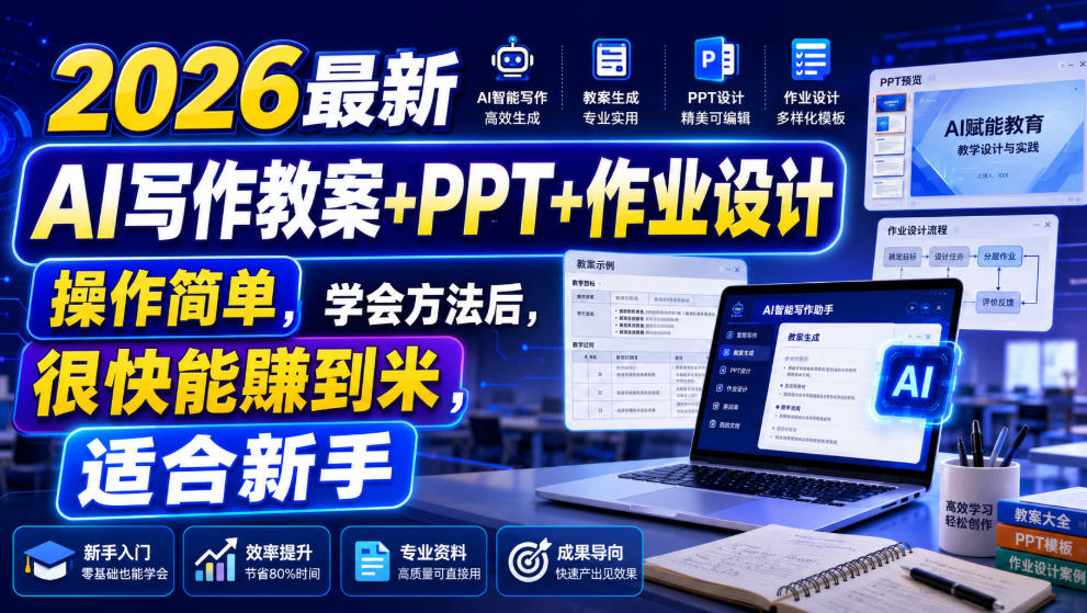 2026最新AI写作教案+PPT+作业设计,操作简单,学会方法后,很快能賺到米,适合新手-八爪鱼资源库