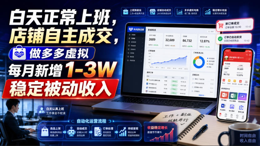 白天正常上班,店铺自主成交,做多多虚拟每月新增1-3W稳定被动收入【揭秘】-八爪鱼资源库