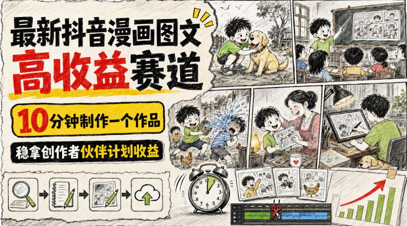 最新抖音漫画图文高收益赛道,10分钟制作一个作品,稳拿创作者伙伴计划收益-八爪鱼资源库