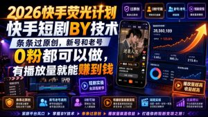 2026快手荧光计划，快手短剧搬运技术，条条过原创，新号和老号0粉都可以做，有播放量就能賺到钱-八爪鱼资源库