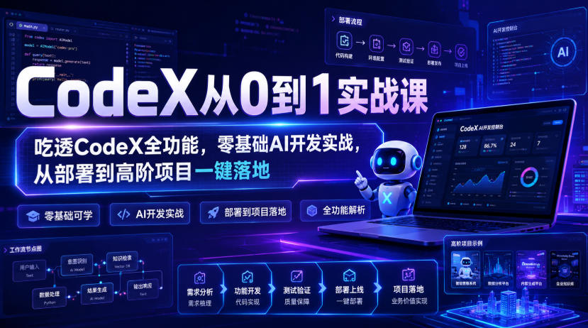 CodeX从0到1实战课,吃透CodeX全功能,零基础AI开发实战,从部署到高阶项目一键落地-八爪鱼资源库