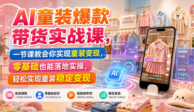 AI童装爆款带货实战课，一节课教会你实现童装变现，零基础也能落地实操-八爪鱼资源库