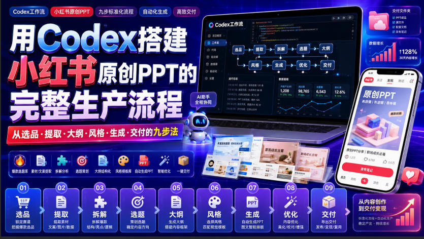用Codex搭建小红书原创PPT的完整生产流程,从选品·提取·大纲·风格·生成·交付的九步法-八爪鱼资源库