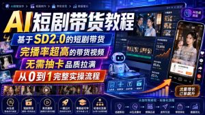 AI短剧带货教程，基于SD2.0的短剧带货，完播率超高的带货视频，无需抽卡品质拉满，从0到1完整实操流程-八爪鱼资源库