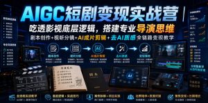 AIGC短剧变现实战营｜吃透影视底层逻辑，搭建专业导演思维，剧本创作+视听分镜+AI成片剪辑+去AI质感全链路变现教学-八爪鱼资源库