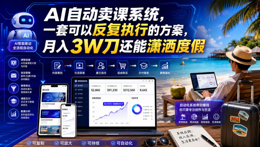 AI自动卖课系统,一套可以反复执行的方案,月入3W刀还能潇洒度假【原创双语字幕】-八爪鱼资源库
