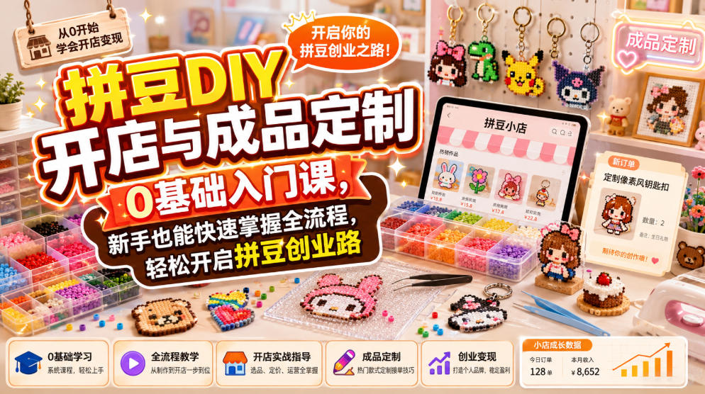 拼豆DIY开店与成品定制0基础入门课，新手也能快速掌握全流程，轻松开启拼豆创业路-八爪鱼资源库