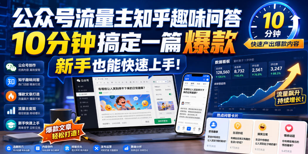 公众号流量主知乎趣味问答,10分钟搞定一篇爆款,新手也能快速上手!-八爪鱼资源库