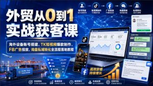 外贸从0到1实战获客课｜海外设备账号搭建、TK短视频爆款制作、FB广告投放、询盘私域转化全流程落地教程-八爪鱼资源库