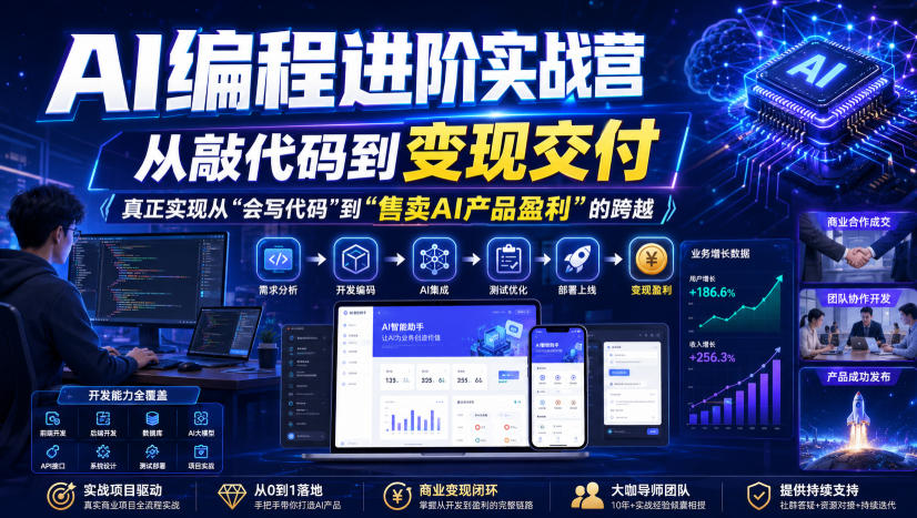 AI编程进阶实战营,从敲代码到变现交付,,真正实现从“会写代码”到“售卖AI产品盈利”的跨越-八爪鱼资源库