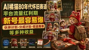 AI橘猫80年代怀旧赛道,平台流量红利期,新号最容易爆,伙伴计划-分成计划-收徒商单等多种收益-八爪鱼资源库