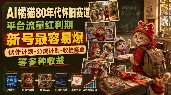 AI橘猫80年代怀旧赛道，平台流量红利期，新号最容易爆，伙伴计划-分成计划-收徒商单等多种收益-八爪鱼资源库