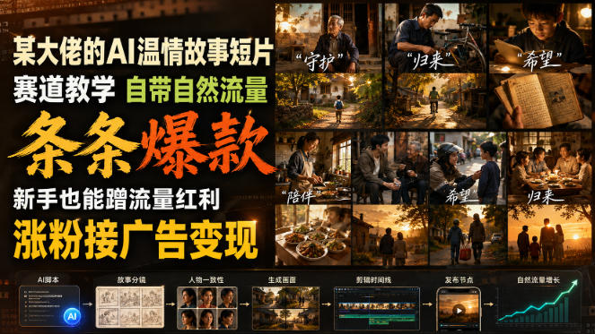 某大佬的AI温情故事短片赛道教学，自带自然流量，条条爆款，新手也能蹭流量红利，涨粉接广告变现-八爪鱼资源库