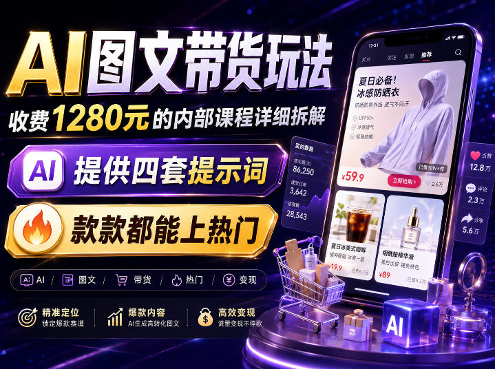 AI图文带货内部玩法，1280内部课程对外系统拆解，看完直接上手变现！-八爪鱼资源库