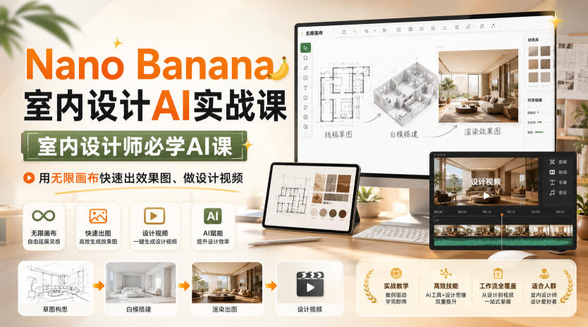 Nano Banana室内设计AI实战课，室内设计师必学AI课，用无限画布快速出效果图、做设计视频-八爪鱼资源库