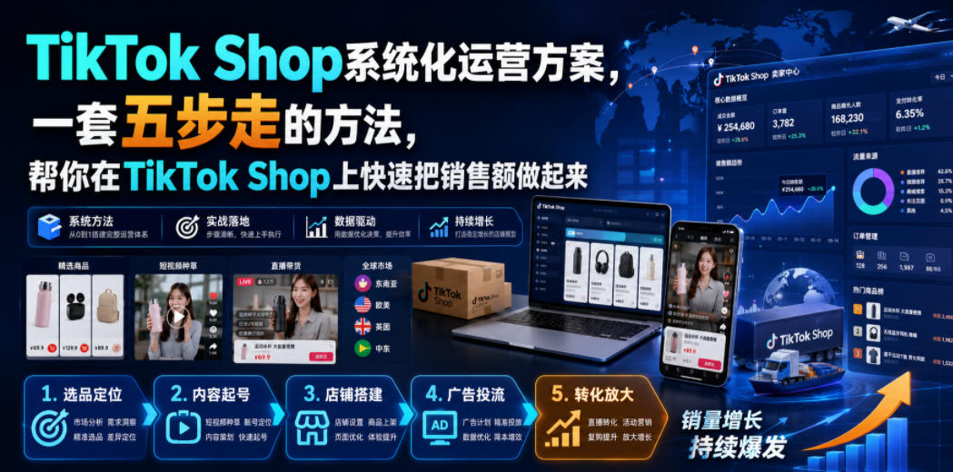 TikTok Shop系统化运营方案,一套五步走的方法,帮你在TikTok Shop上快速把销售额做起来【原创双语字幕】-八爪鱼资源库