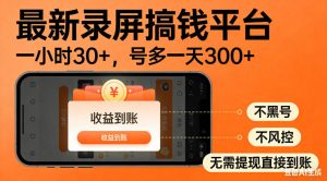 零撸手机项目录屏搞钱平台,一小时30+,号多一天300+,不黑号,不风控,无需提现直接到账【揭秘】-八爪鱼资源库